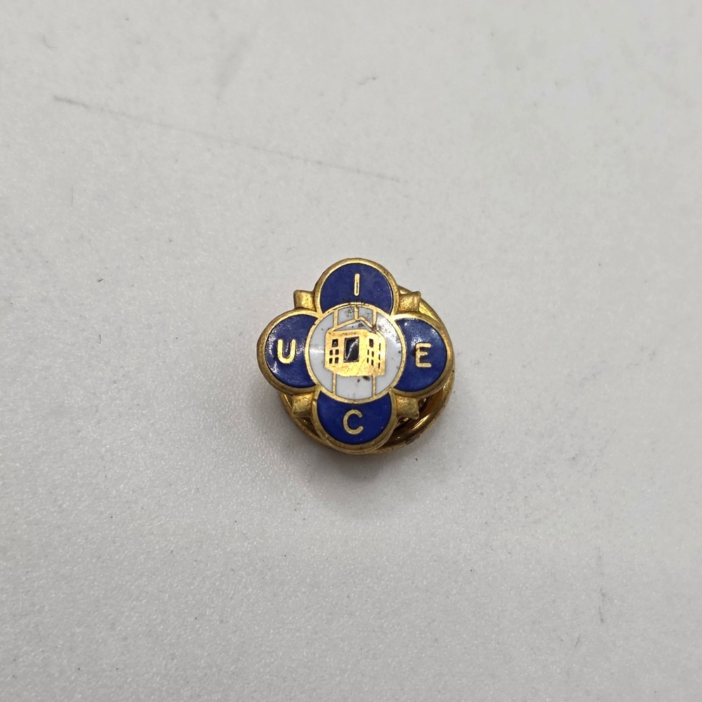 Balfour Lapel Pin Gold Blue UIC‎ United Insurance Enamel Vintage Screw Back